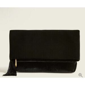 Velvet foldover Tassel clutch Black Evening Bag Formal Clutch NWT $148 MSRP
